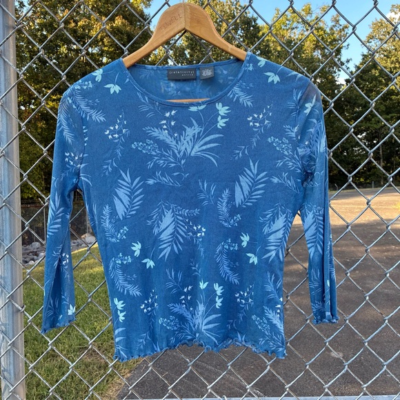 Vintage Blue Mesh Floral Crop Top Size M/L - Picture 1 of 4